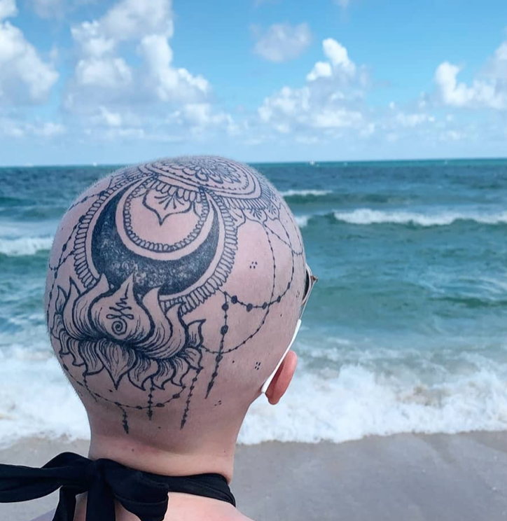henna crown for cancer patient at beach 